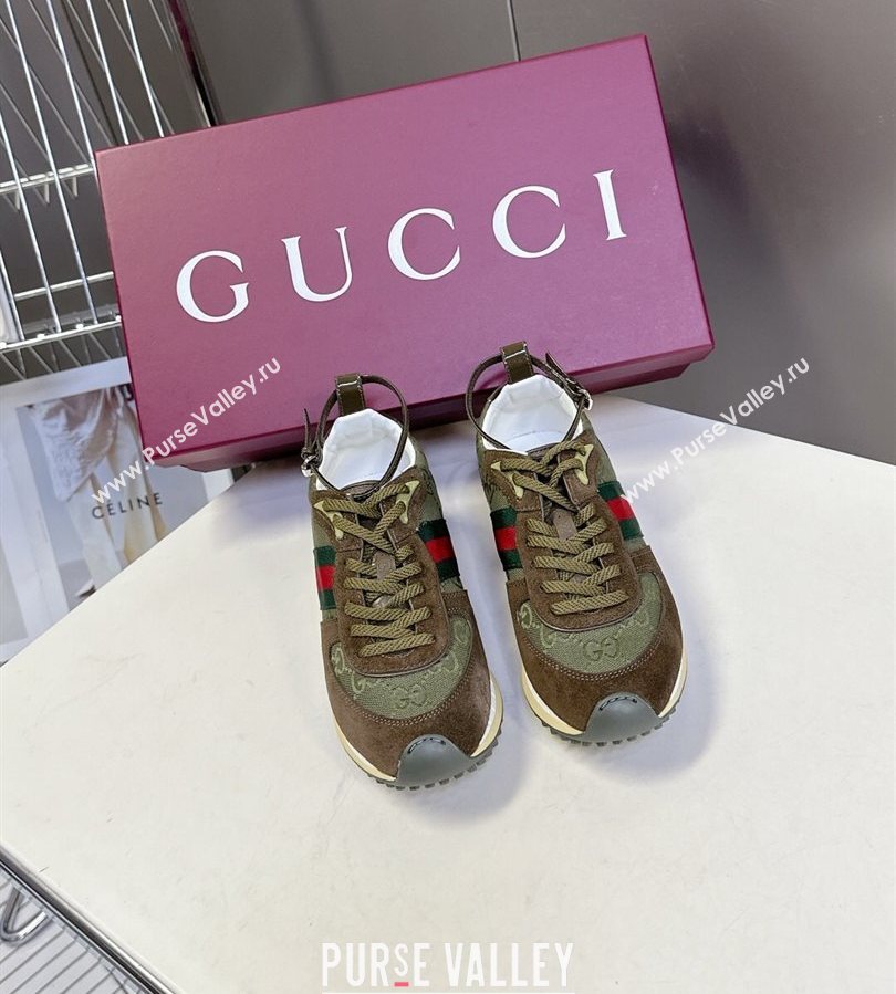 Gucci Womens Re-Motion Sneakers with Ankle Strap in GG Canvas and Suede Dark Green 2025 832918 (HQG-250712009)