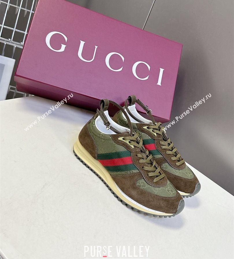 Gucci Womens Re-Motion Sneakers with Ankle Strap in GG Canvas and Suede Dark Green 2025 832918 (HQG-250712009)