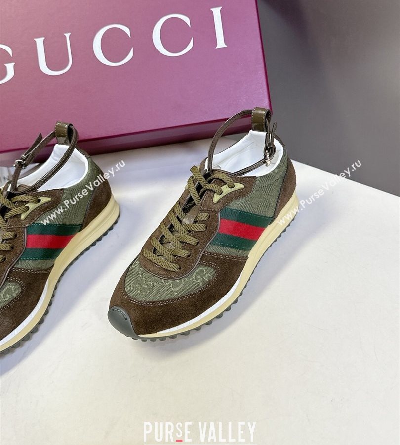 Gucci Womens Re-Motion Sneakers with Ankle Strap in GG Canvas and Suede Dark Green 2025 832918 (HQG-250712009)