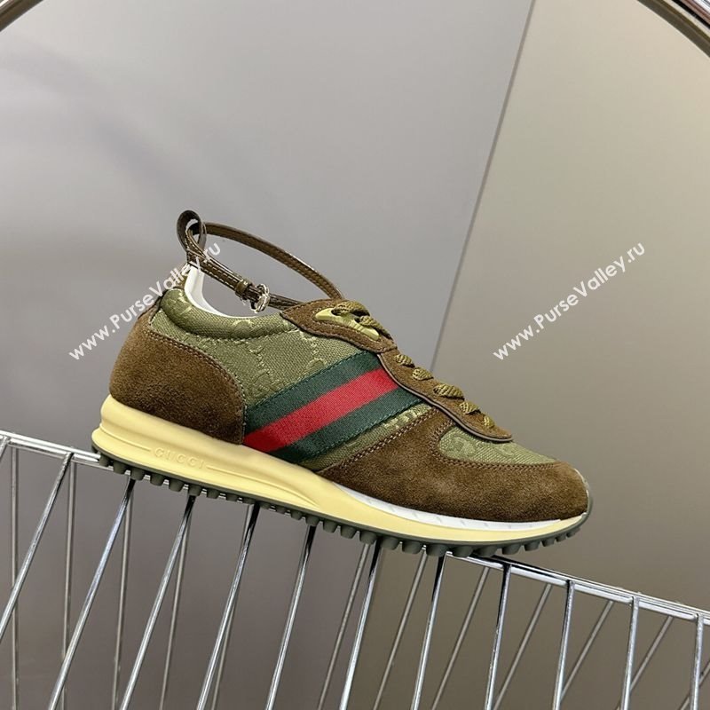 Gucci Womens Re-Motion Sneakers with Ankle Strap in GG Canvas and Suede Dark Green 2025 832918 (HQG-250712009)