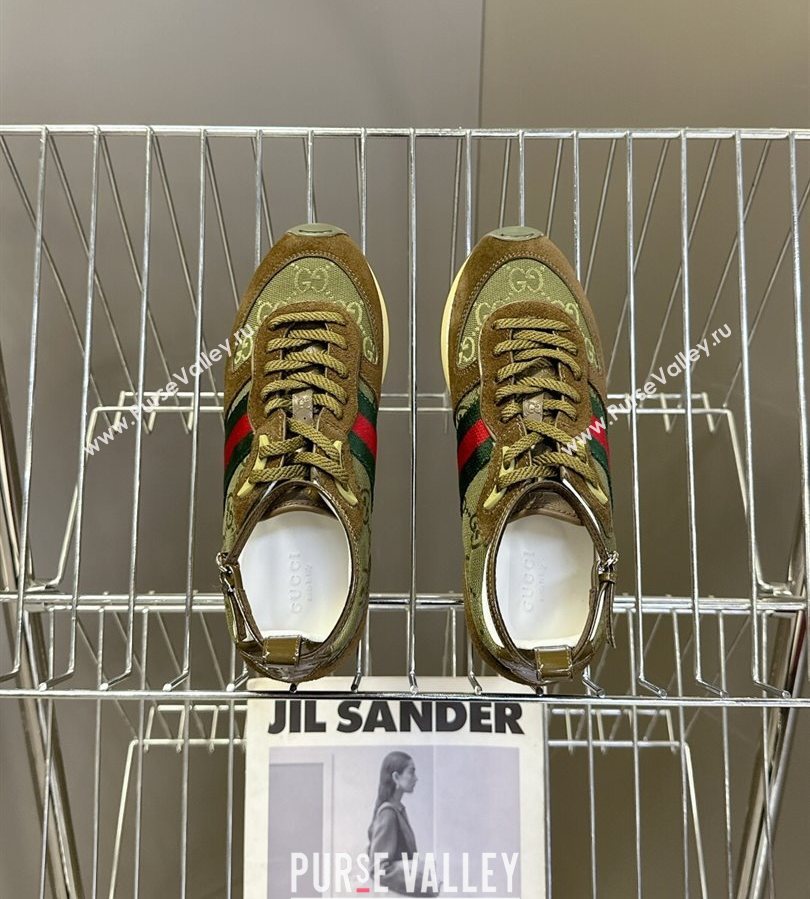 Gucci Womens Re-Motion Sneakers with Ankle Strap in GG Canvas and Suede Dark Green 2025 832918 (HQG-250712009)