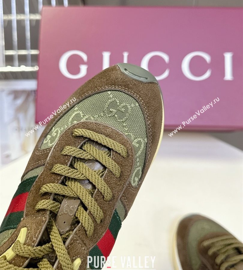 Gucci Womens Re-Motion Sneakers with Ankle Strap in GG Canvas and Suede Dark Green 2025 832918 (HQG-250712009)