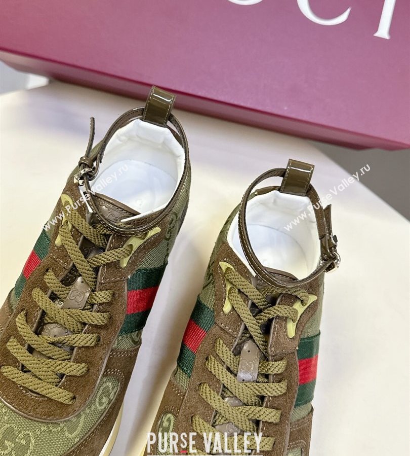 Gucci Womens Re-Motion Sneakers with Ankle Strap in GG Canvas and Suede Dark Green 2025 832918 (HQG-250712009)