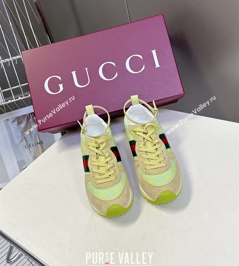 Gucci Womens Re-Motion Sneakers with Ankle Strap in GG Canvas and Suede Acid Green 2025 832918 (HQG-250712010)