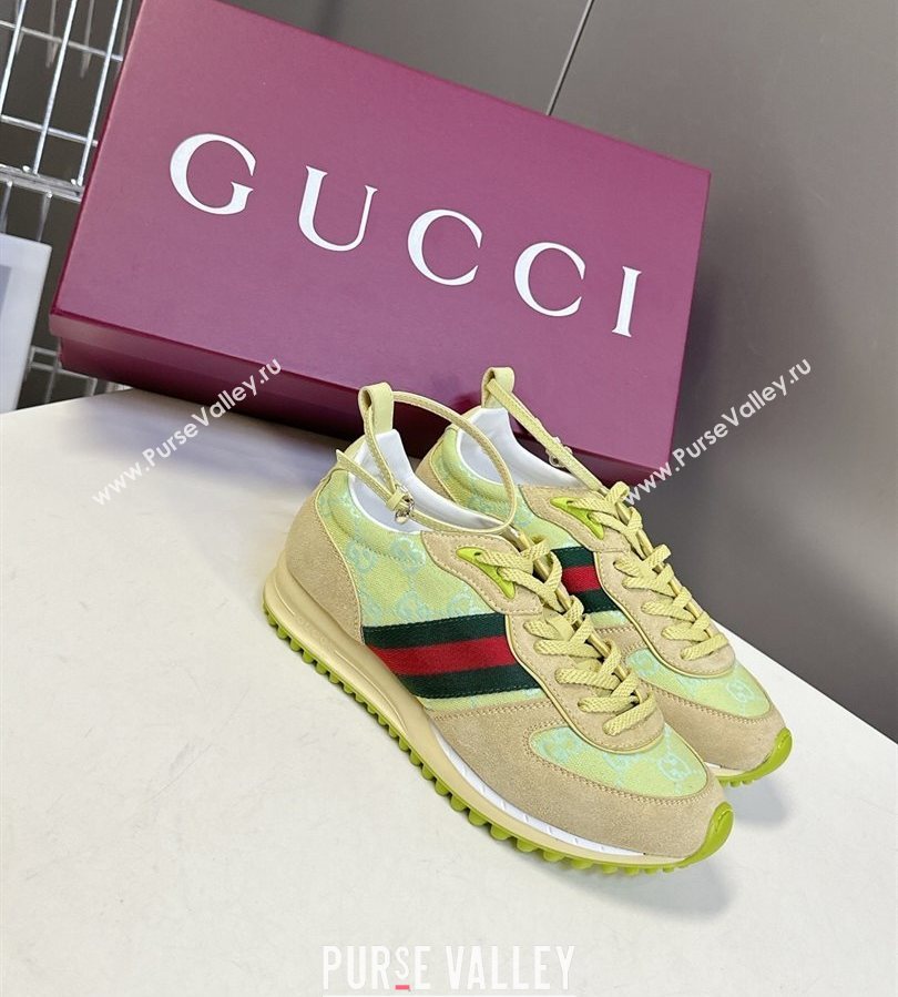 Gucci Womens Re-Motion Sneakers with Ankle Strap in GG Canvas and Suede Acid Green 2025 832918 (HQG-250712010)
