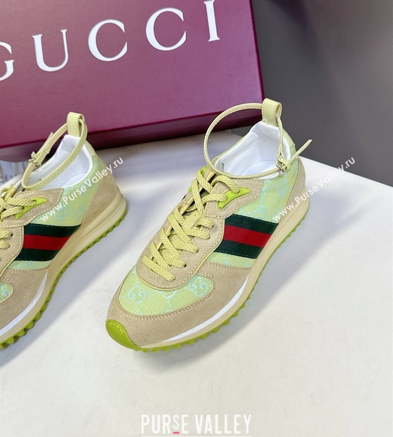 Gucci Womens Re-Motion Sneakers with Ankle Strap in GG Canvas and Suede Acid Green 2025 832918 (HQG-250712010)