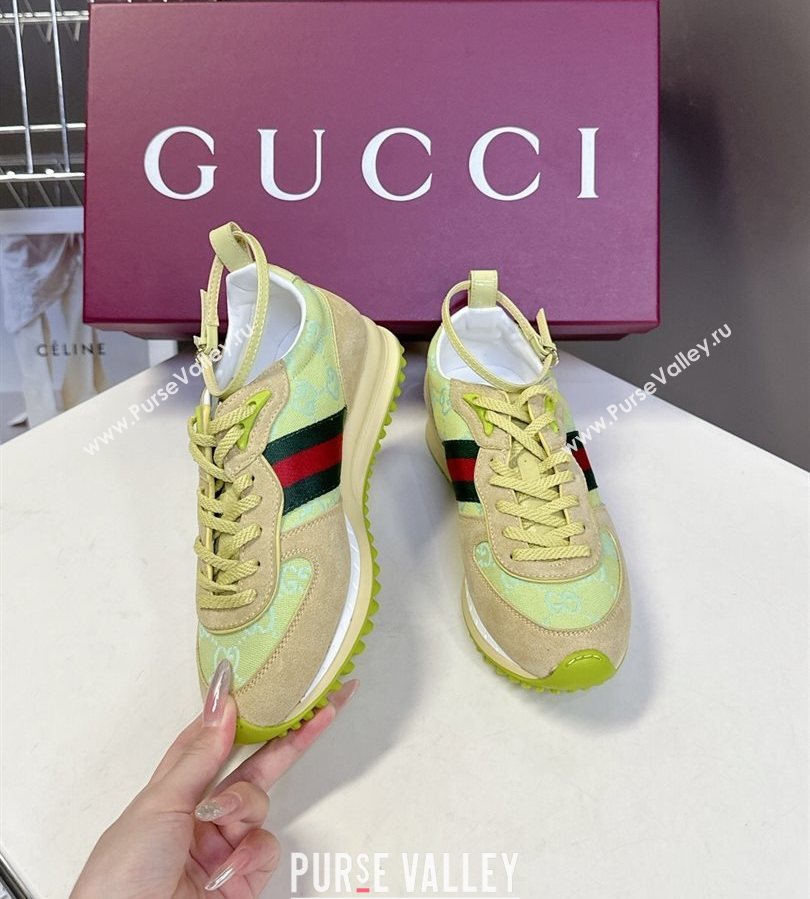 Gucci Womens Re-Motion Sneakers with Ankle Strap in GG Canvas and Suede Acid Green 2025 832918 (HQG-250712010)