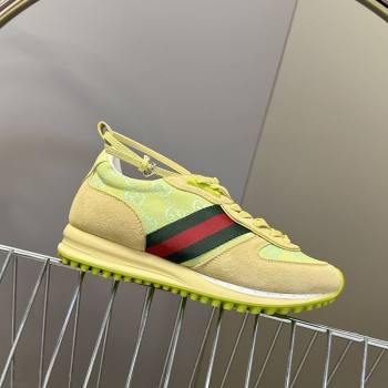 Gucci Womens Re-Motion Sneakers with Ankle Strap in GG Canvas and Suede Acid Green 2025 832918 (HQG-250712010)