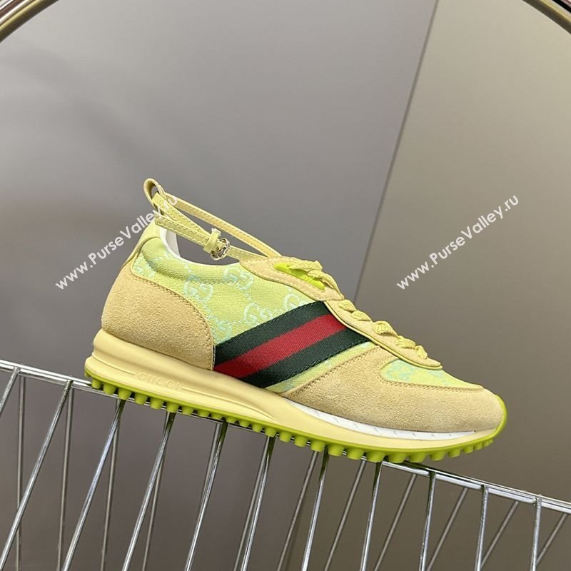 Gucci Womens Re-Motion Sneakers with Ankle Strap in GG Canvas and Suede Acid Green 2025 832918 (HQG-250712010)