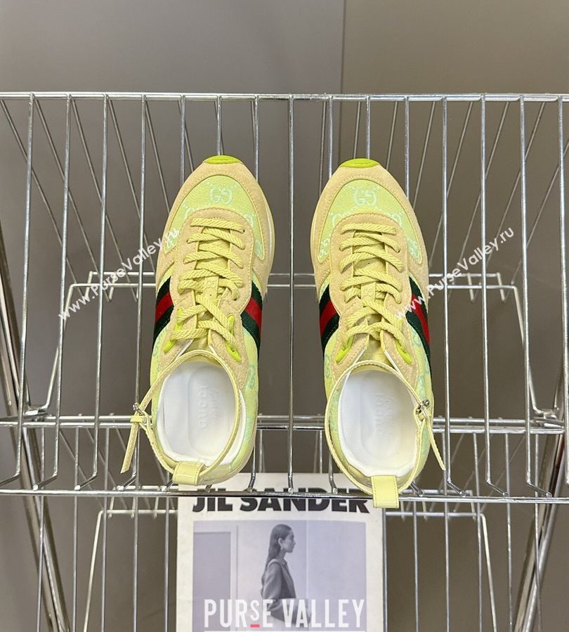 Gucci Womens Re-Motion Sneakers with Ankle Strap in GG Canvas and Suede Acid Green 2025 832918 (HQG-250712010)