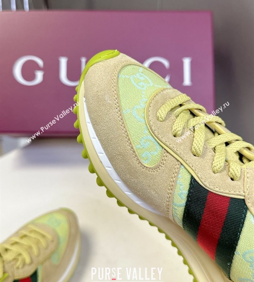 Gucci Womens Re-Motion Sneakers with Ankle Strap in GG Canvas and Suede Acid Green 2025 832918 (HQG-250712010)