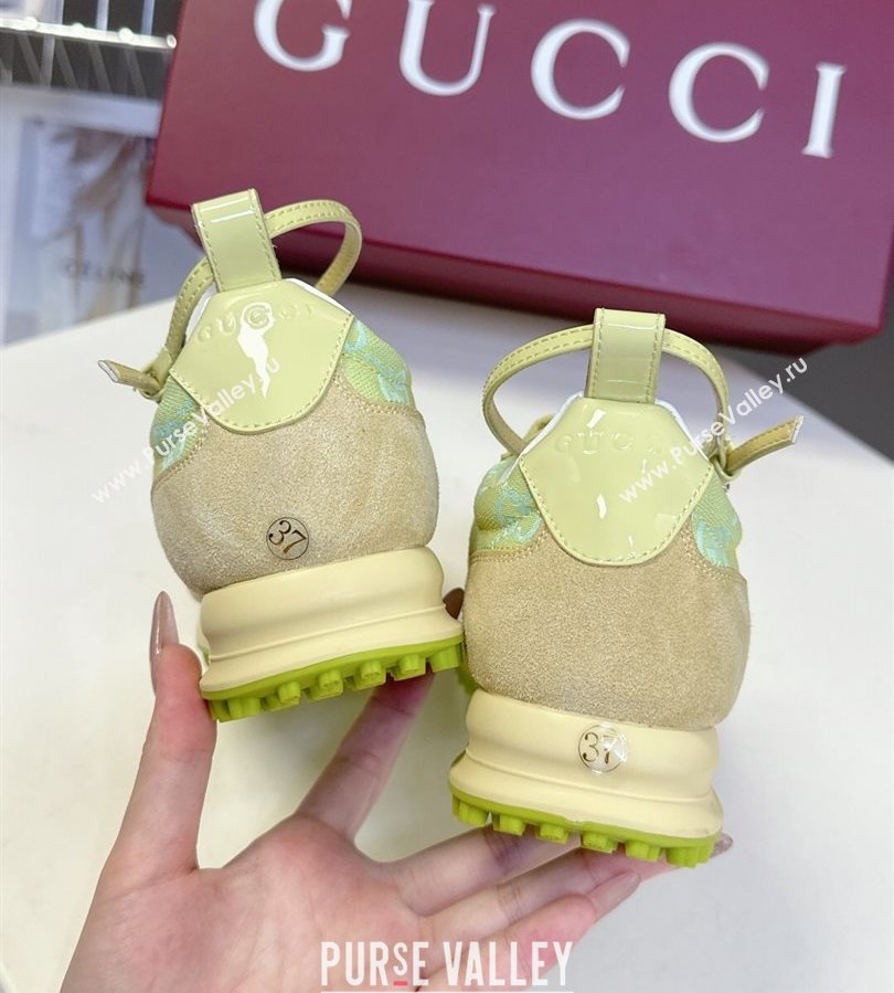 Gucci Womens Re-Motion Sneakers with Ankle Strap in GG Canvas and Suede Acid Green 2025 832918 (HQG-250712010)