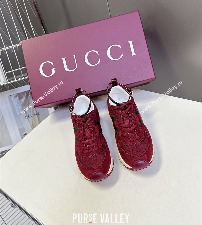 Gucci Womens Re-Motion Sneakers with Ankle Strap in GG Canvas and Suede Ancora Red 2025 832918 (HQG-250712011)