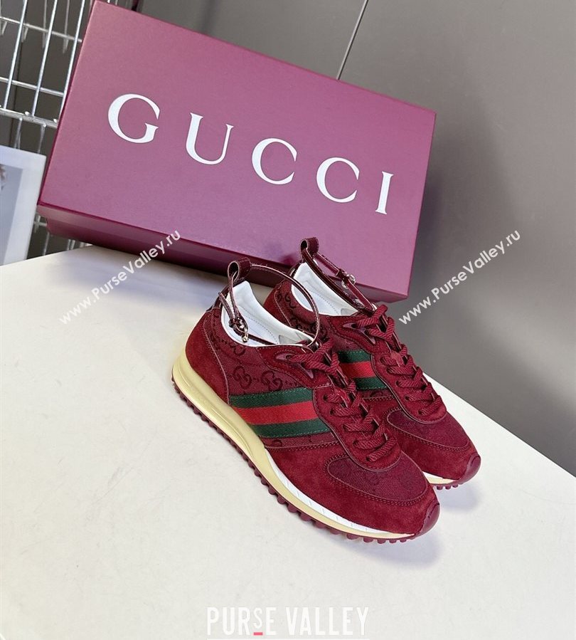Gucci Womens Re-Motion Sneakers with Ankle Strap in GG Canvas and Suede Ancora Red 2025 832918 (HQG-250712011)