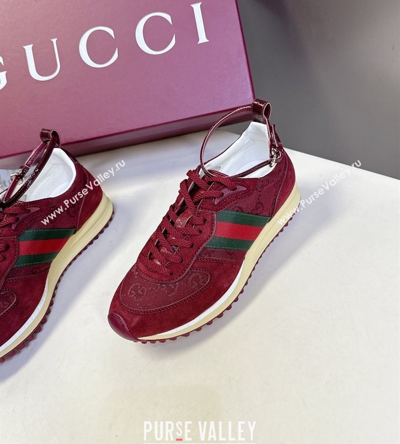 Gucci Womens Re-Motion Sneakers with Ankle Strap in GG Canvas and Suede Ancora Red 2025 832918 (HQG-250712011)
