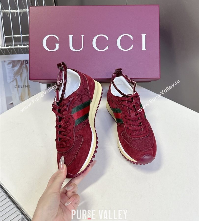 Gucci Womens Re-Motion Sneakers with Ankle Strap in GG Canvas and Suede Ancora Red 2025 832918 (HQG-250712011)