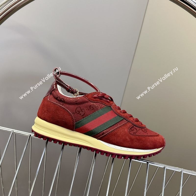 Gucci Womens Re-Motion Sneakers with Ankle Strap in GG Canvas and Suede Ancora Red 2025 832918 (HQG-250712011)