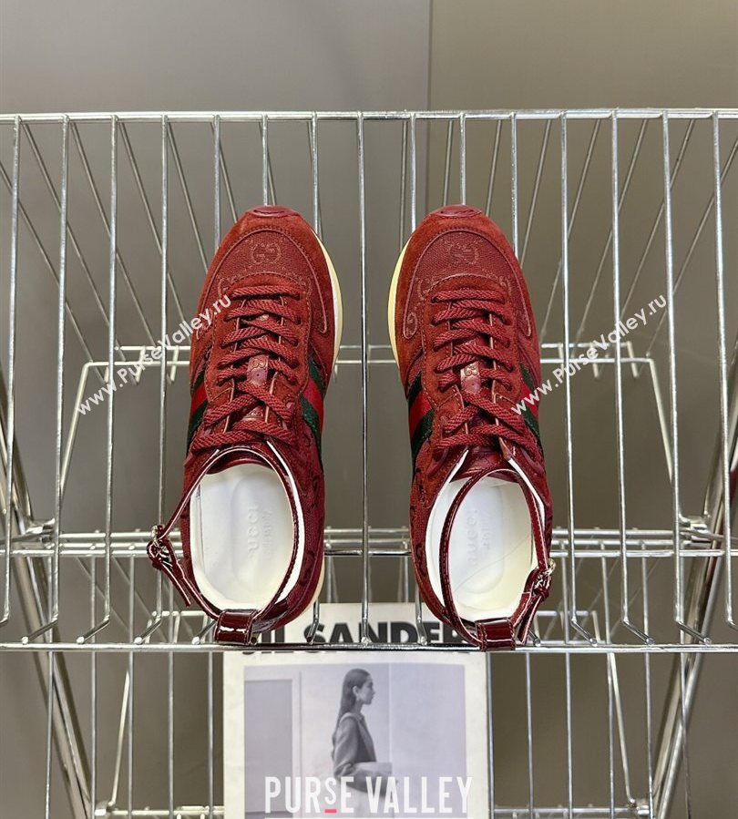 Gucci Womens Re-Motion Sneakers with Ankle Strap in GG Canvas and Suede Ancora Red 2025 832918 (HQG-250712011)