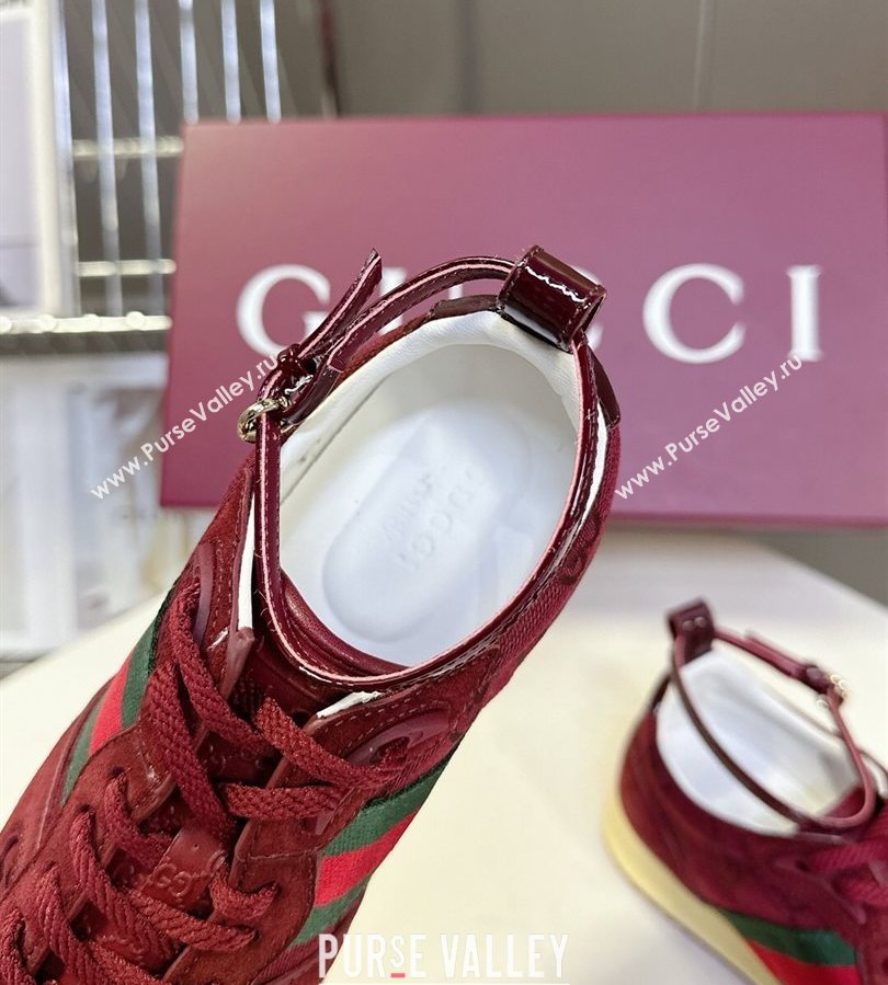 Gucci Womens Re-Motion Sneakers with Ankle Strap in GG Canvas and Suede Ancora Red 2025 832918 (HQG-250712011)