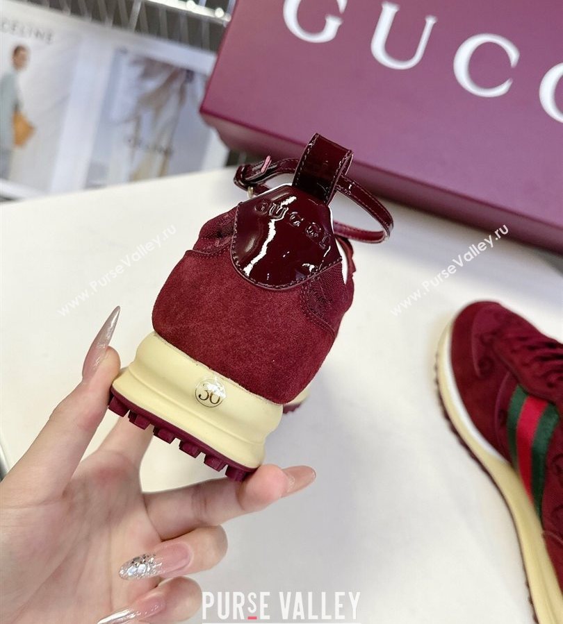 Gucci Womens Re-Motion Sneakers with Ankle Strap in GG Canvas and Suede Ancora Red 2025 832918 (HQG-250712011)