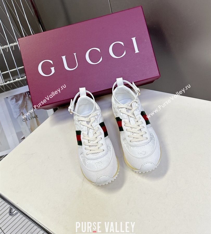 Gucci Womens Re-Motion Sneakers with Ankle Strap in GG Canvas and Suede White 2025 832918 (HQG-250712012)