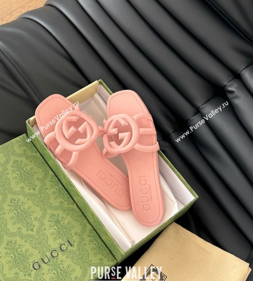 Gucci Interlocking G Flat Slides Sandal in Matte PVC Peachy Pink 2025 780307 (GDX-250711122)