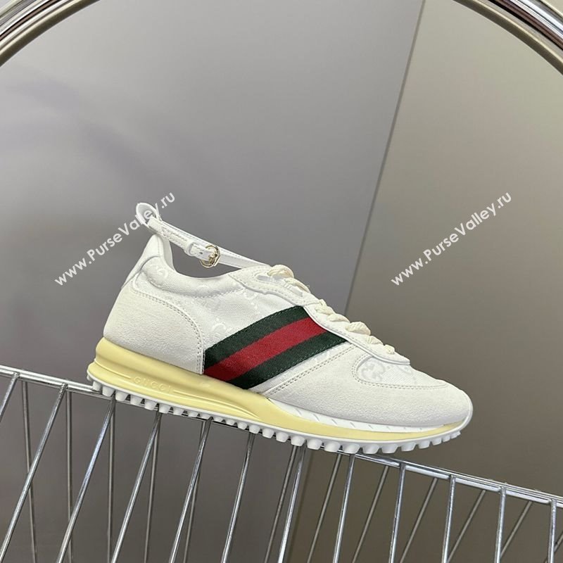 Gucci Womens Re-Motion Sneakers with Ankle Strap in GG Canvas and Suede White 2025 832918 (HQG-250712012)