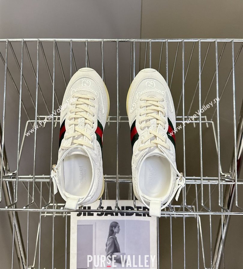 Gucci Womens Re-Motion Sneakers with Ankle Strap in GG Canvas and Suede White 2025 832918 (HQG-250712012)