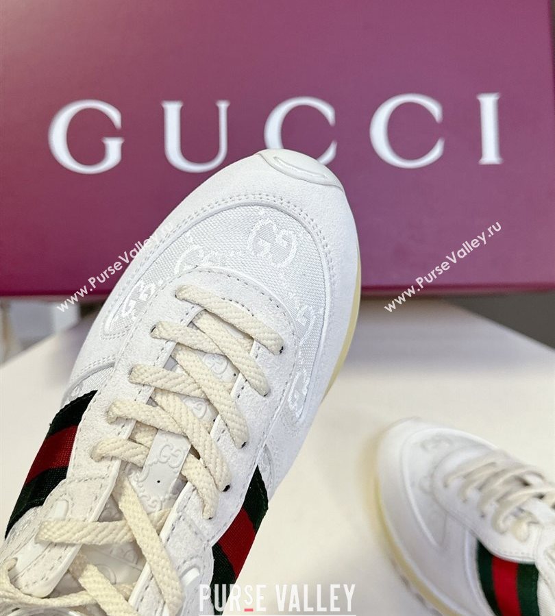 Gucci Womens Re-Motion Sneakers with Ankle Strap in GG Canvas and Suede White 2025 832918 (HQG-250712012)