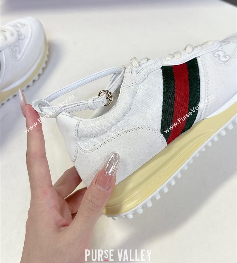 Gucci Womens Re-Motion Sneakers with Ankle Strap in GG Canvas and Suede White 2025 832918 (HQG-250712012)