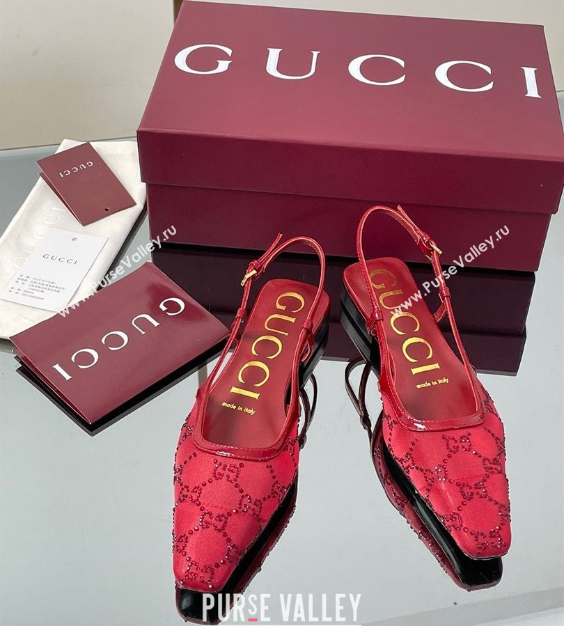 Gucci GG Mesh and Patent Leather Slingback Flats Red 2025 840728 (MD-250712028)