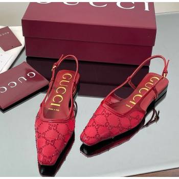 Gucci GG Mesh and Patent Leather Slingback Flats Red 2025 840728 (MD-250712028)