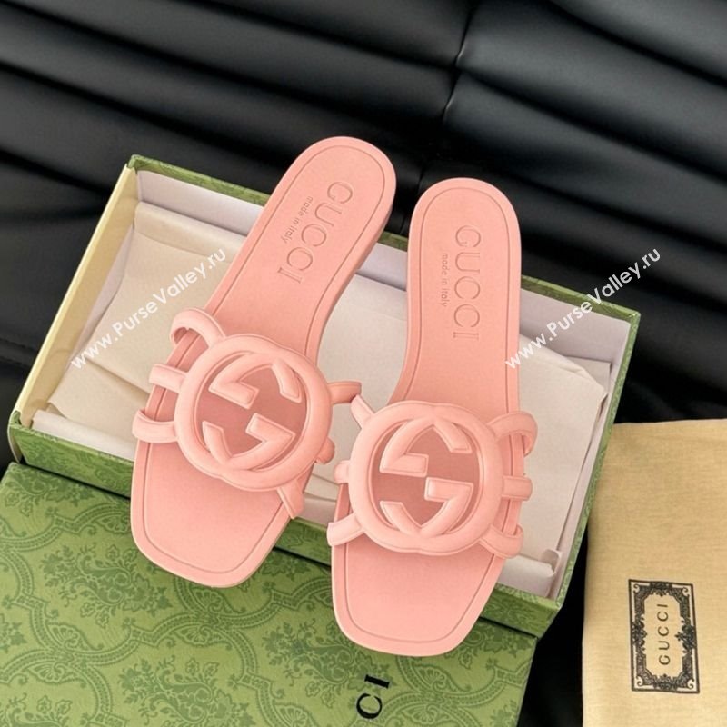 Gucci Interlocking G Flat Slides Sandal in Matte PVC Peachy Pink 2025 780307 (GDX-250711122)