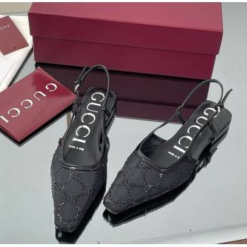 Gucci GG Mesh and Patent Leather Slingback Flats Black 2025 840728 (MD-250712029)