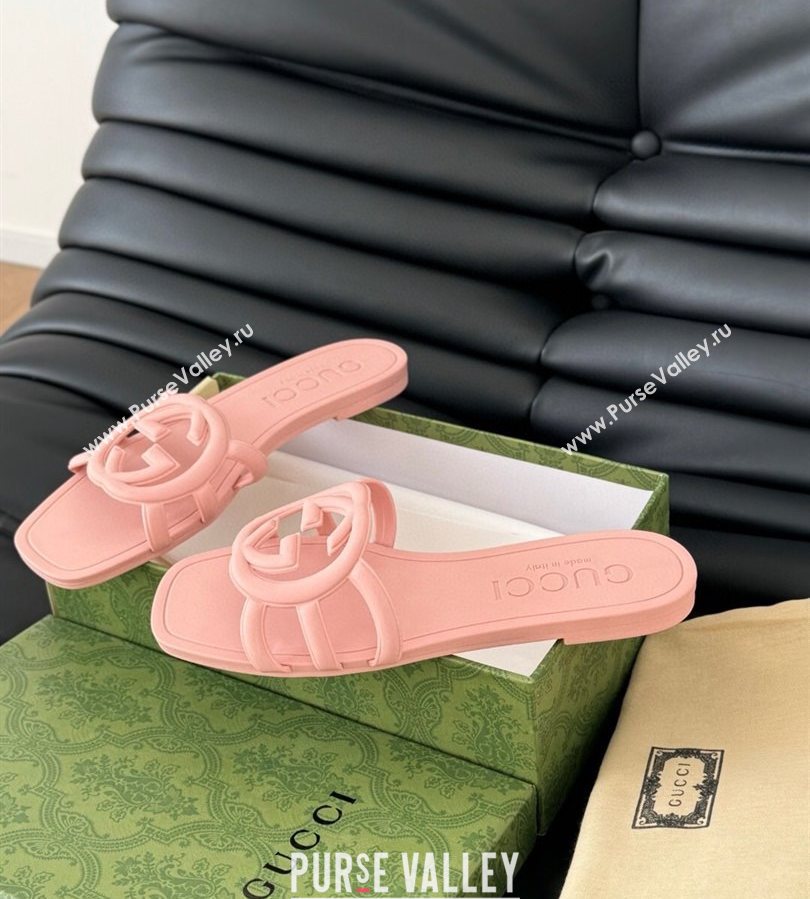 Gucci Interlocking G Flat Slides Sandal in Matte PVC Peachy Pink 2025 780307 (GDX-250711122)