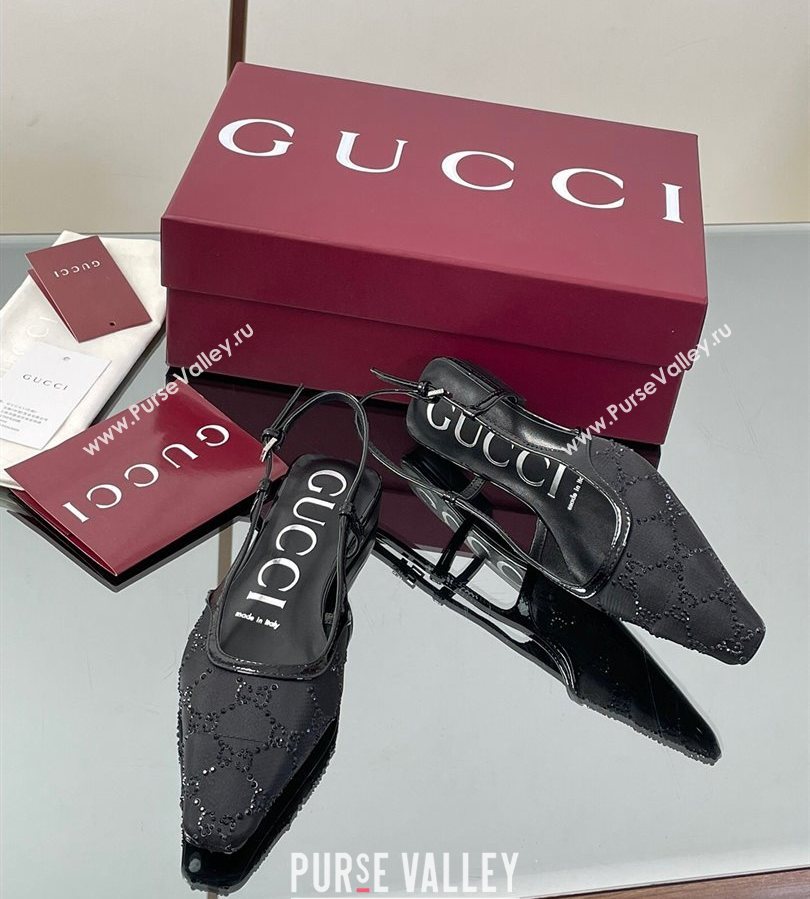 Gucci GG Mesh and Patent Leather Slingback Flats Black 2025 840728 (MD-250712029)