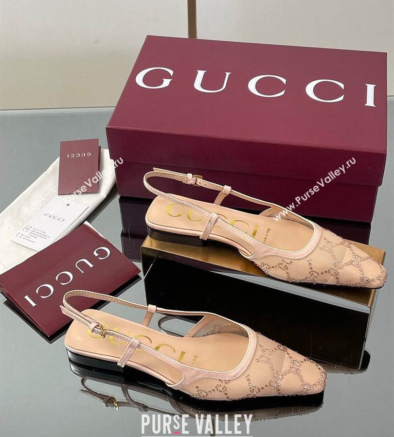 Gucci GG Mesh and Patent Leather Slingback Flats Nude 2025 840728 (MD-250712030)