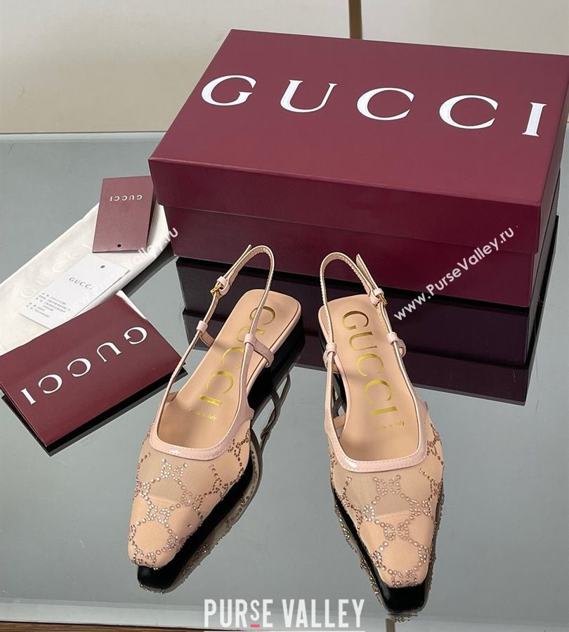 Gucci GG Mesh and Patent Leather Slingback Flats Nude 2025 840728 (MD-250712030)
