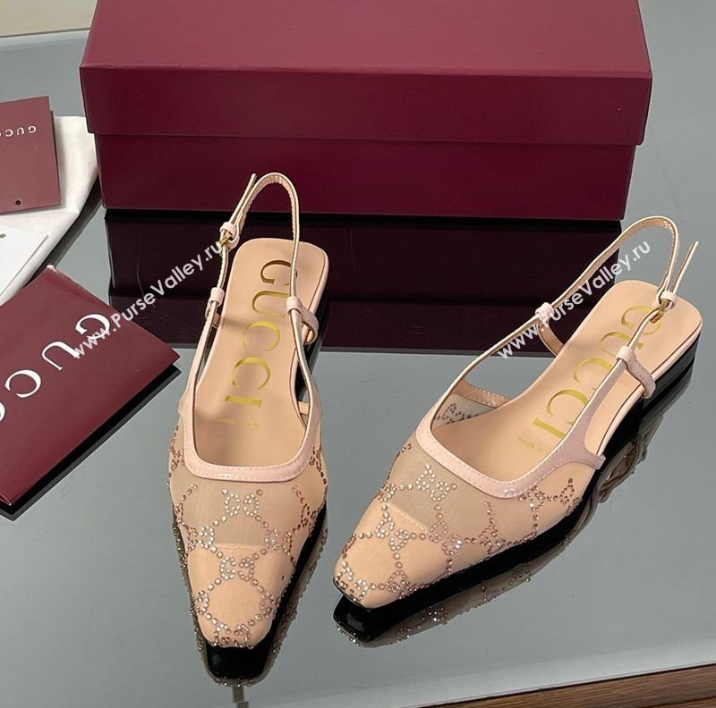 Gucci GG Mesh and Patent Leather Slingback Flats Nude 2025 840728 (MD-250712030)