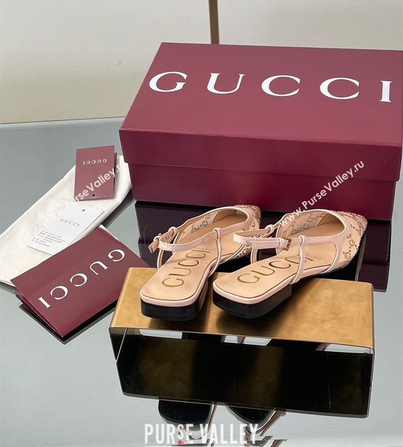 Gucci GG Mesh and Patent Leather Slingback Flats Nude 2025 840728 (MD-250712030)