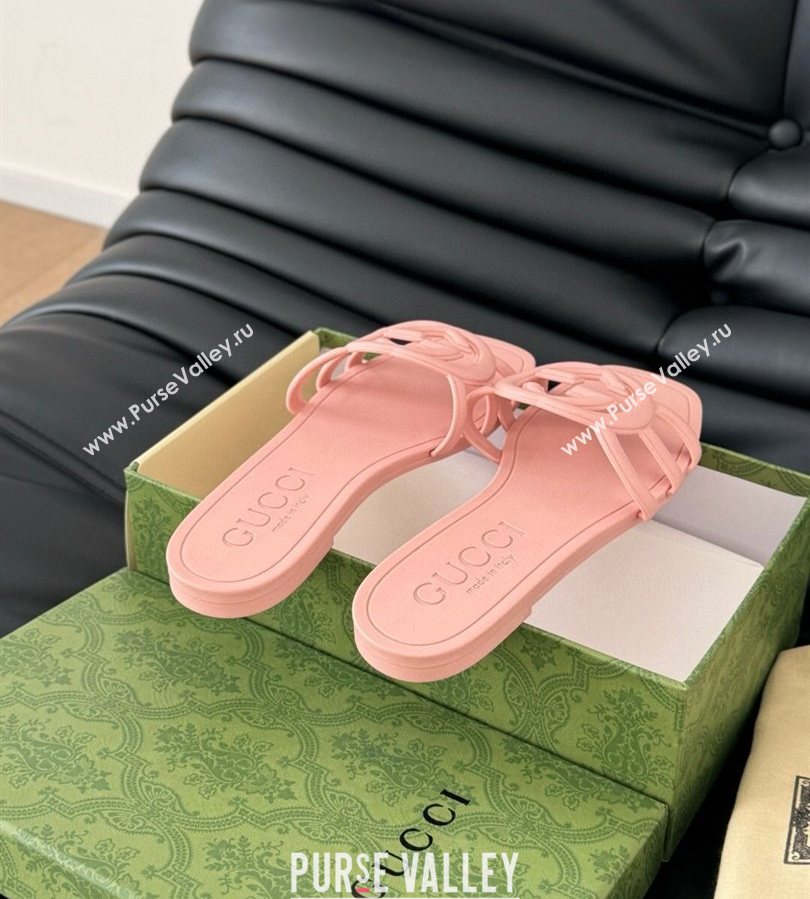 Gucci Interlocking G Flat Slides Sandal in Matte PVC Peachy Pink 2025 780307 (GDX-250711122)