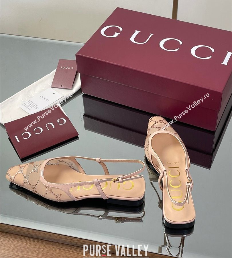 Gucci GG Mesh and Patent Leather Slingback Flats Nude 2025 840728 (MD-250712030)