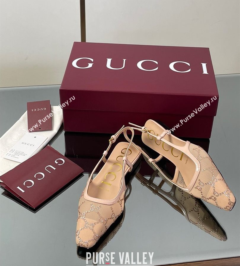 Gucci GG Mesh and Patent Leather Slingback Flats Nude 2025 840728 (MD-250712030)