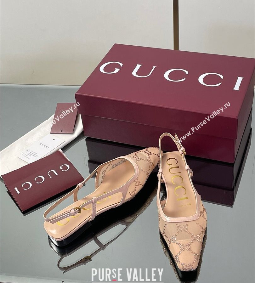 Gucci GG Mesh and Patent Leather Slingback Flats Nude 2025 840728 (MD-250712030)