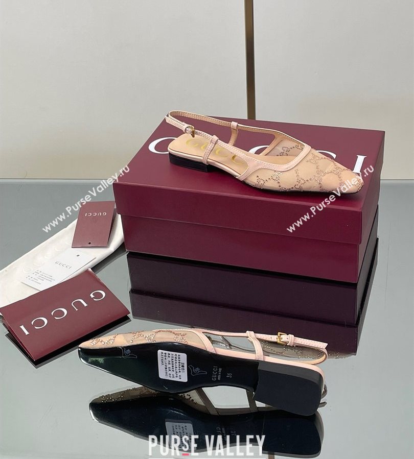 Gucci GG Mesh and Patent Leather Slingback Flats Nude 2025 840728 (MD-250712030)