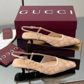Gucci GG Mesh and Patent Leather Slingback Pumps 3.5cm Nude 2025 840728 (MD-250712031)