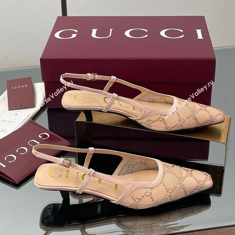 Gucci GG Mesh and Patent Leather Slingback Pumps 3.5cm Nude 2025 840728 (MD-250712031)