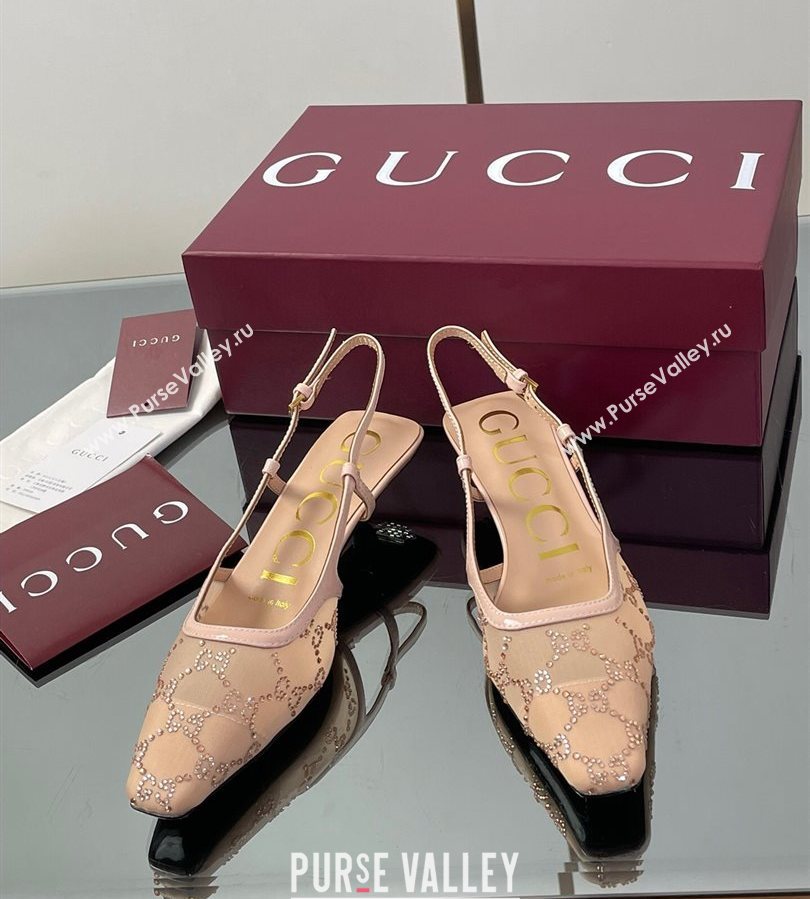 Gucci GG Mesh and Patent Leather Slingback Pumps 3.5cm Nude 2025 840728 (MD-250712031)