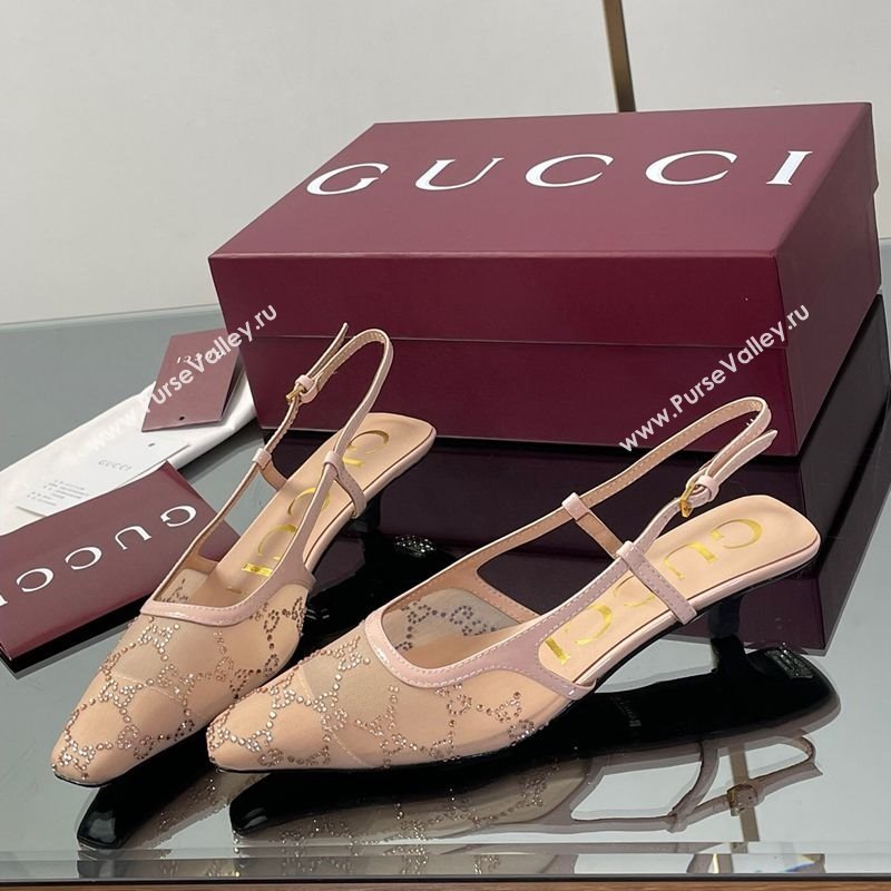 Gucci GG Mesh and Patent Leather Slingback Pumps 3.5cm Nude 2025 840728 (MD-250712031)