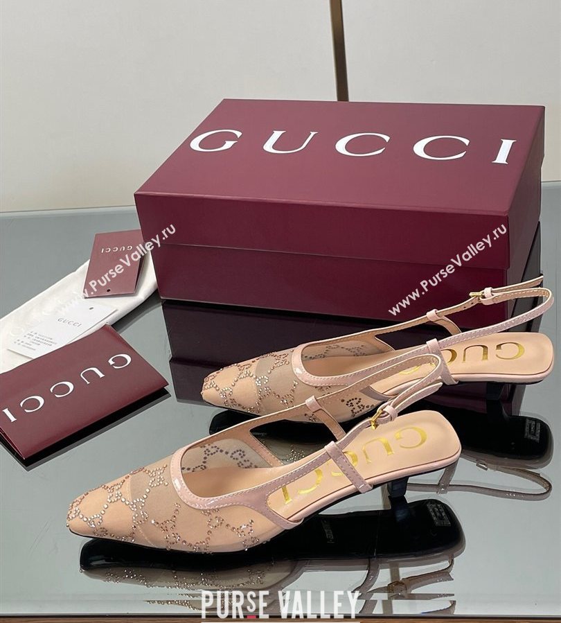 Gucci GG Mesh and Patent Leather Slingback Pumps 3.5cm Nude 2025 840728 (MD-250712031)